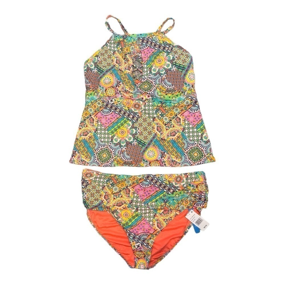 BLEU BY ROD BEATTIE Seriously Sunny Hi-Neck Tankini Top/Hipster Bottom NWT